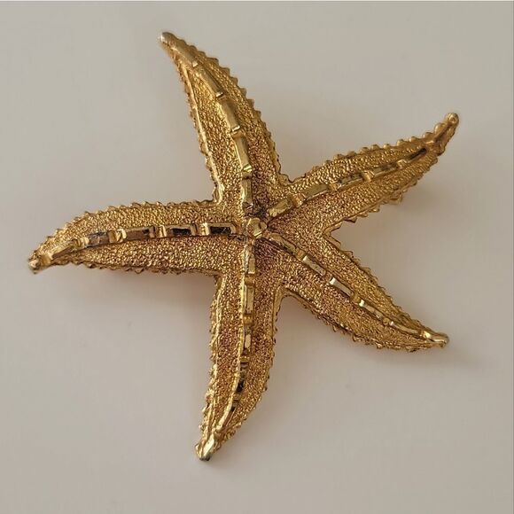 Starfish 𝅺Brooch Vintage Gold Tone Beach Nautical Pin #0108 - Picture 3 of 7